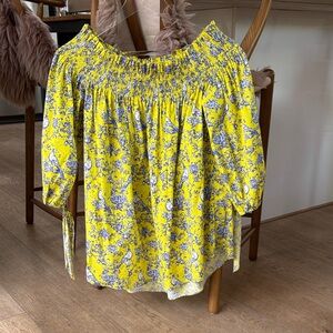 Caroline Constas Yellow and Blue Floral Blouse